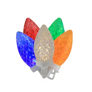 100 Commercial Length Multi-Color LED Faceted C9 Christmas Lights on Spool 5" Spacing - White Wire