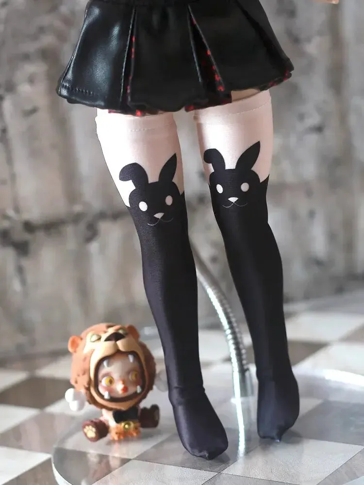 1/3 1/4 BJD Doll Retro Black Cat & Rabbit Over Knee Socks - Cute Print Doll Accessories