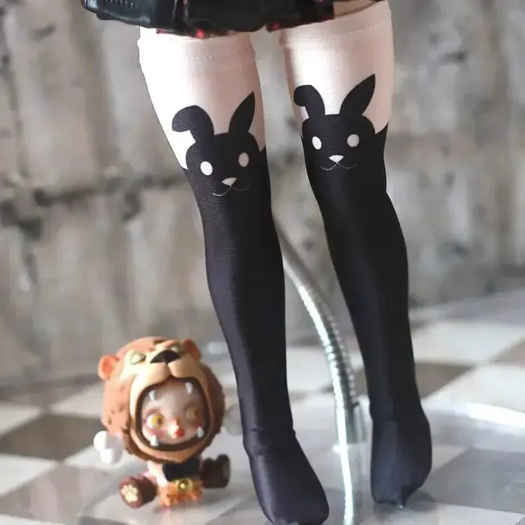 1/3 1/4 BJD Doll Retro Black Cat & Rabbit Over Knee Socks - Cute Print Doll Accessories