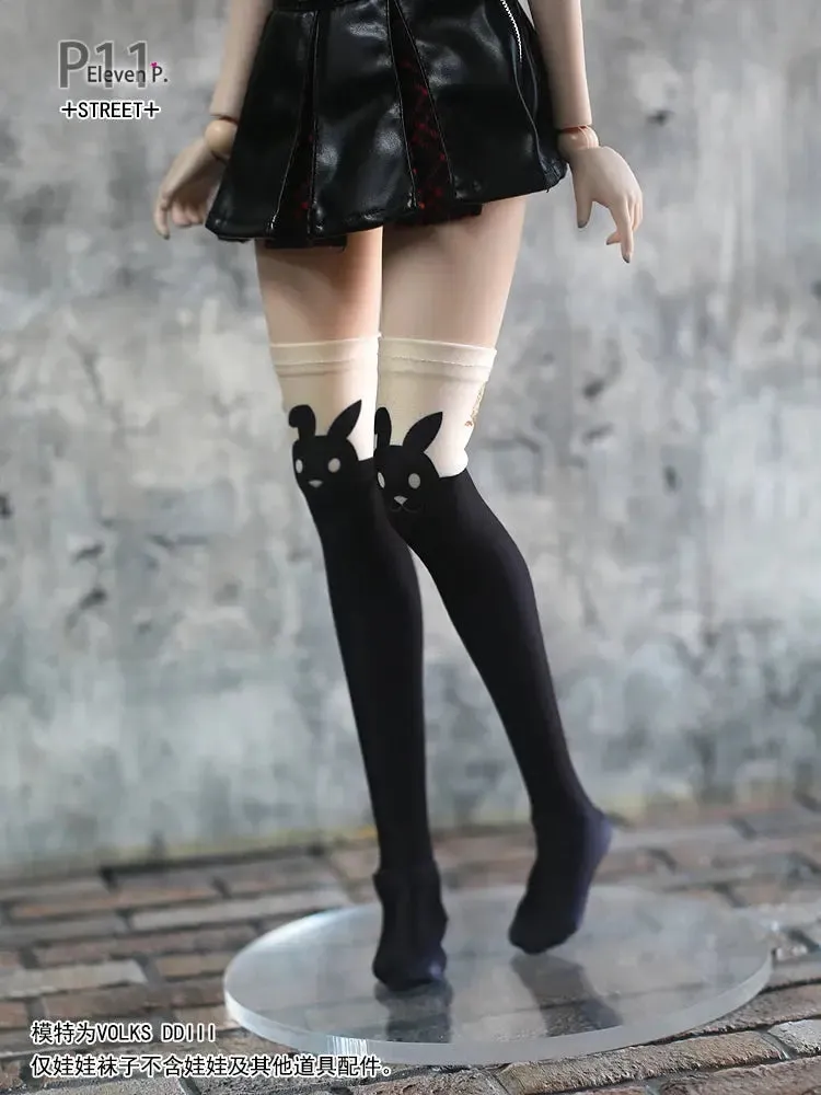 1/3 1/4 BJD Doll Retro Black Cat & Rabbit Over Knee Socks - Cute Print Doll Accessories