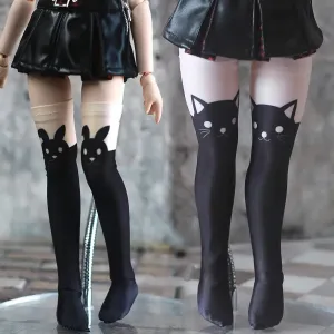 1/3 1/4 BJD Doll Retro Black Cat & Rabbit Over Knee Socks - Cute Print Doll Accessories