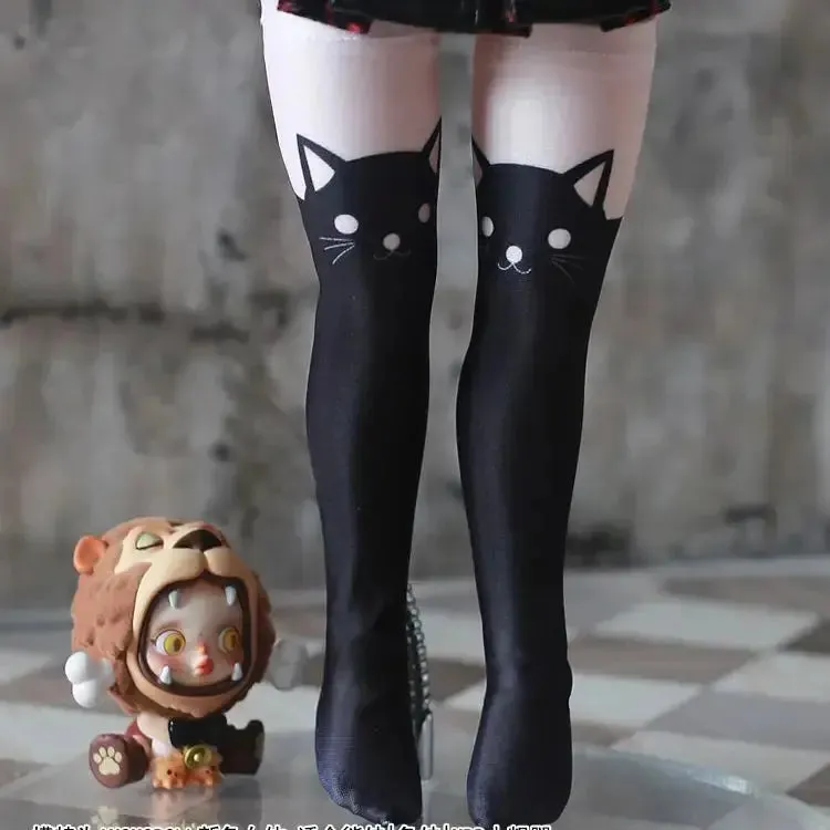 1/3 1/4 BJD Doll Retro Black Cat & Rabbit Over Knee Socks - Cute Print Doll Accessories