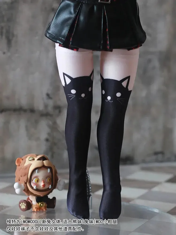 1/3 1/4 BJD Doll Retro Black Cat & Rabbit Over Knee Socks - Cute Print Doll Accessories