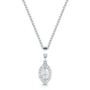 18ct White Gold Marquise Cut Diamond Set Pendant with Pave Set Surround