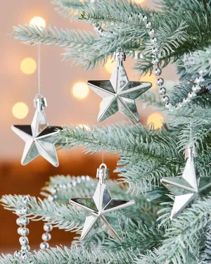 6 Pack of Hanging Stars, Silver, 7.5 cm