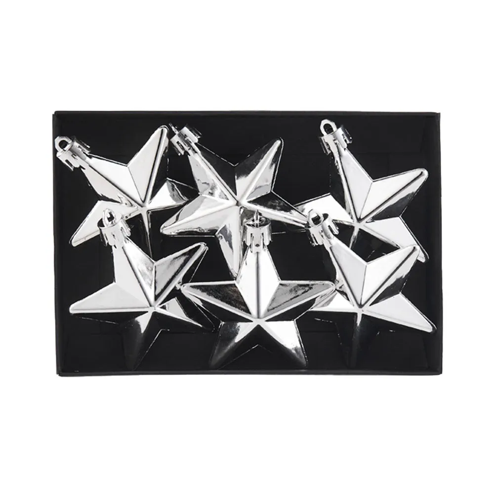 6 Pack of Hanging Stars, Silver, 7.5 cm