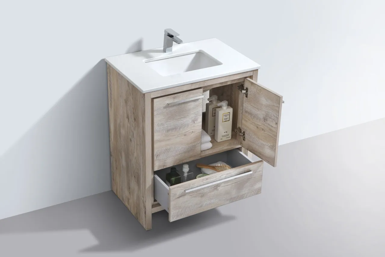 AD30" Nature Wood, Quartz Countertop, Floor Standing Modern Bathroom Vanity