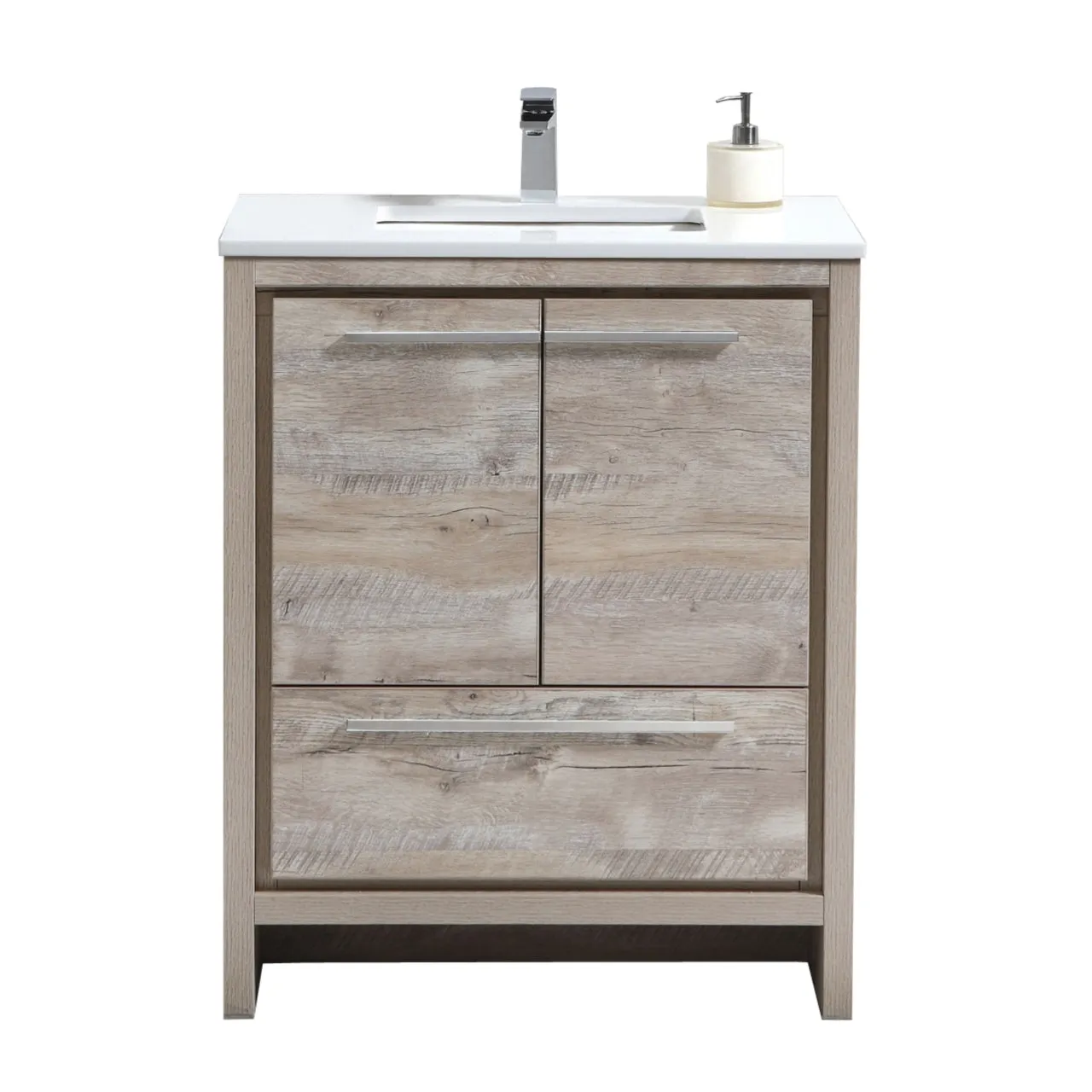 AD30" Nature Wood, Quartz Countertop, Floor Standing Modern Bathroom Vanity