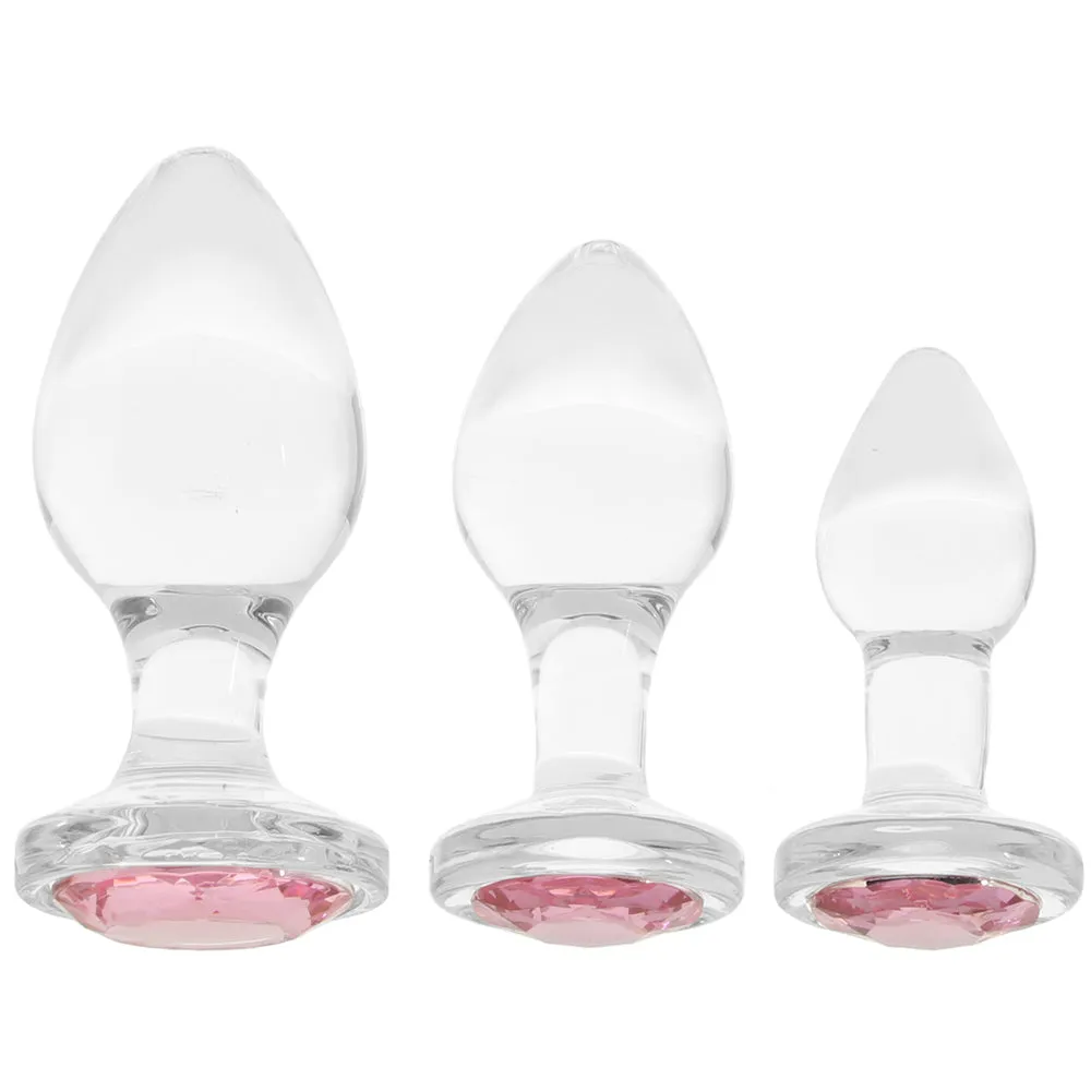 Adam & Eve  Pink Gem Glass Plug Set