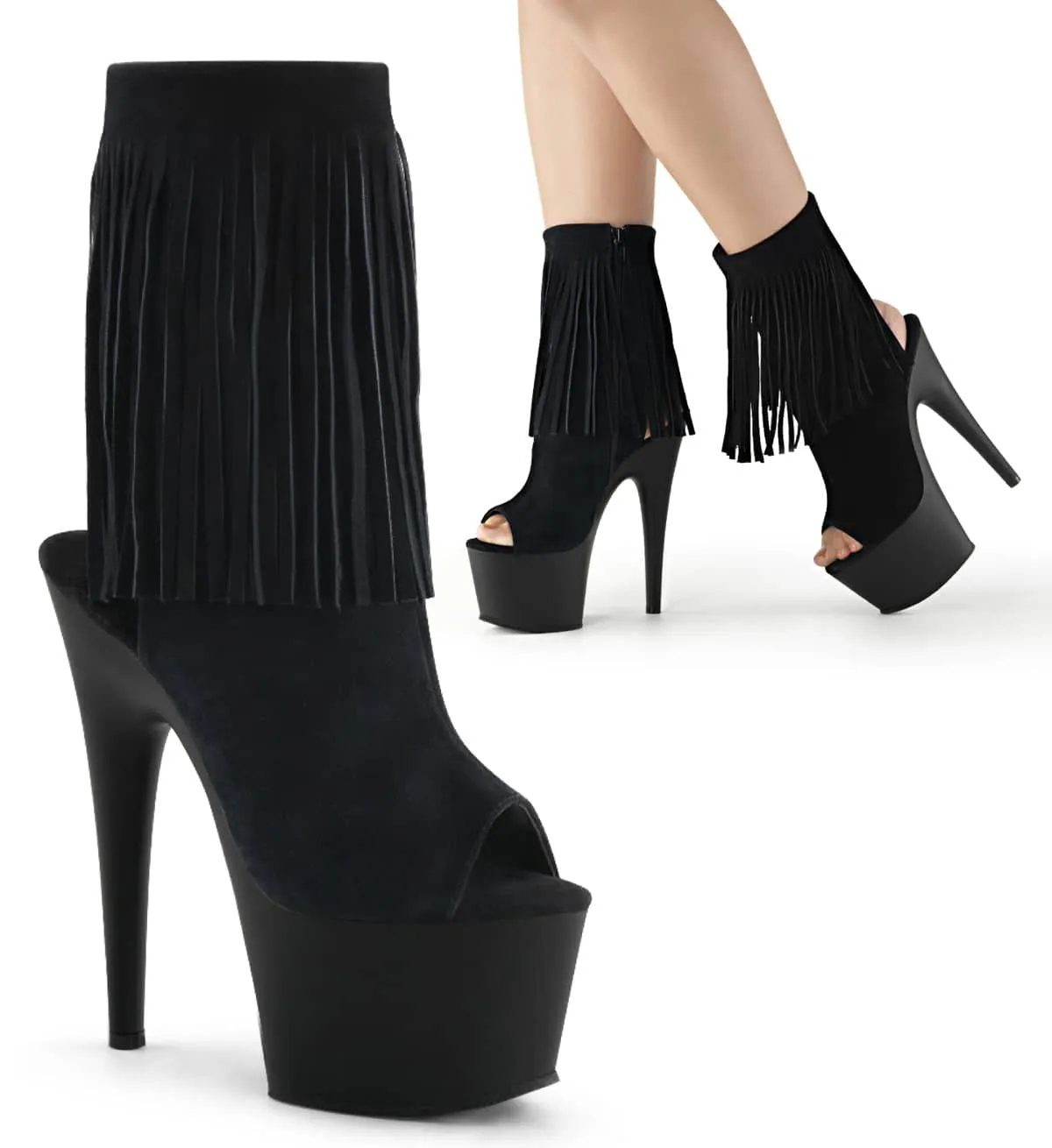 ADORE-1019 Black Suede Fringed Boots