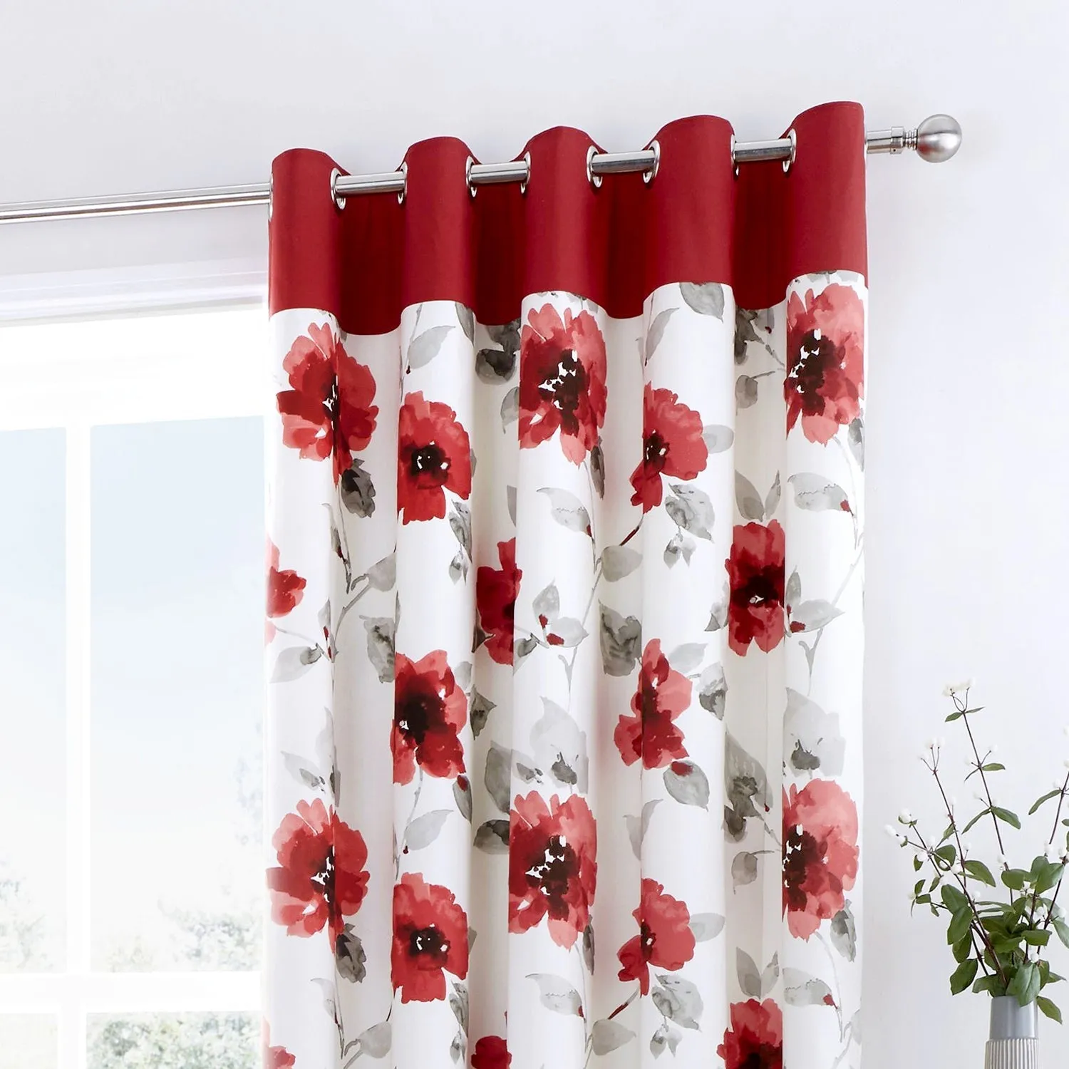 Adriana Red Floral Eyelet Curtains