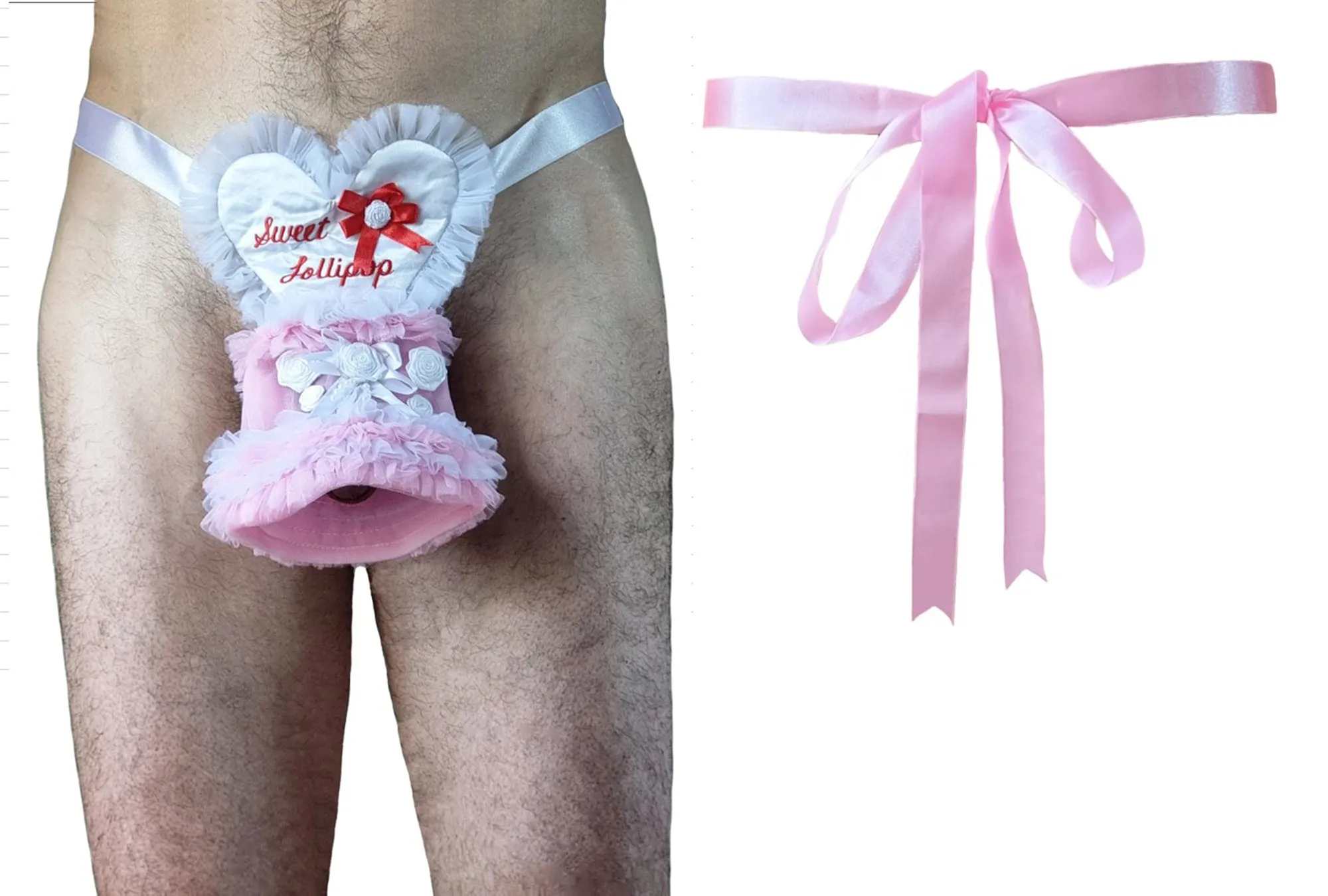 Adult Frilly Willy Lace Pouch, Men's Sissy Pee Wee Chastity Cover, Baby Sissy Dress Up Bonnet Pochette