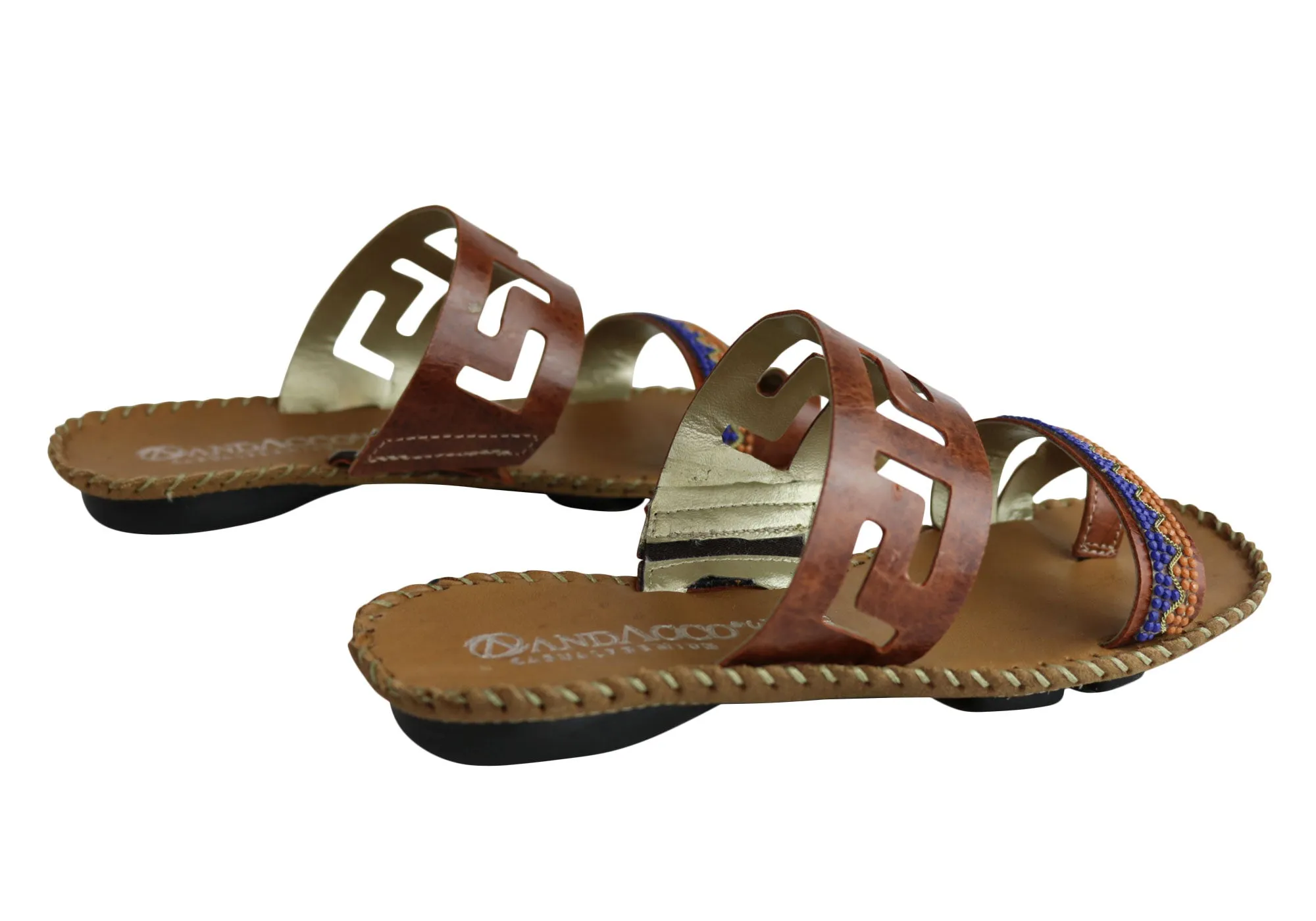 Andacco Energie Womens Comfortable Leather Flat Sandals Made In Brazil