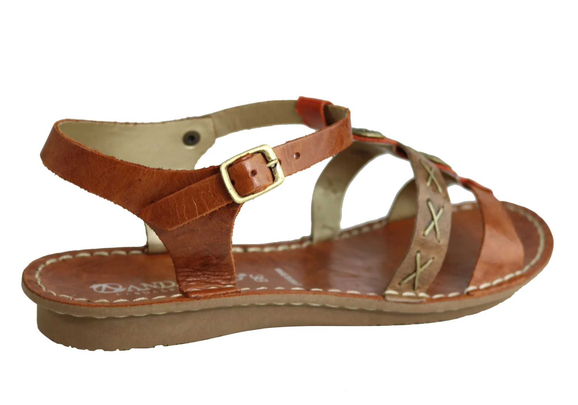 Andacco Madisson Womens Comfort Flat Leather Sandals Made In Brazil