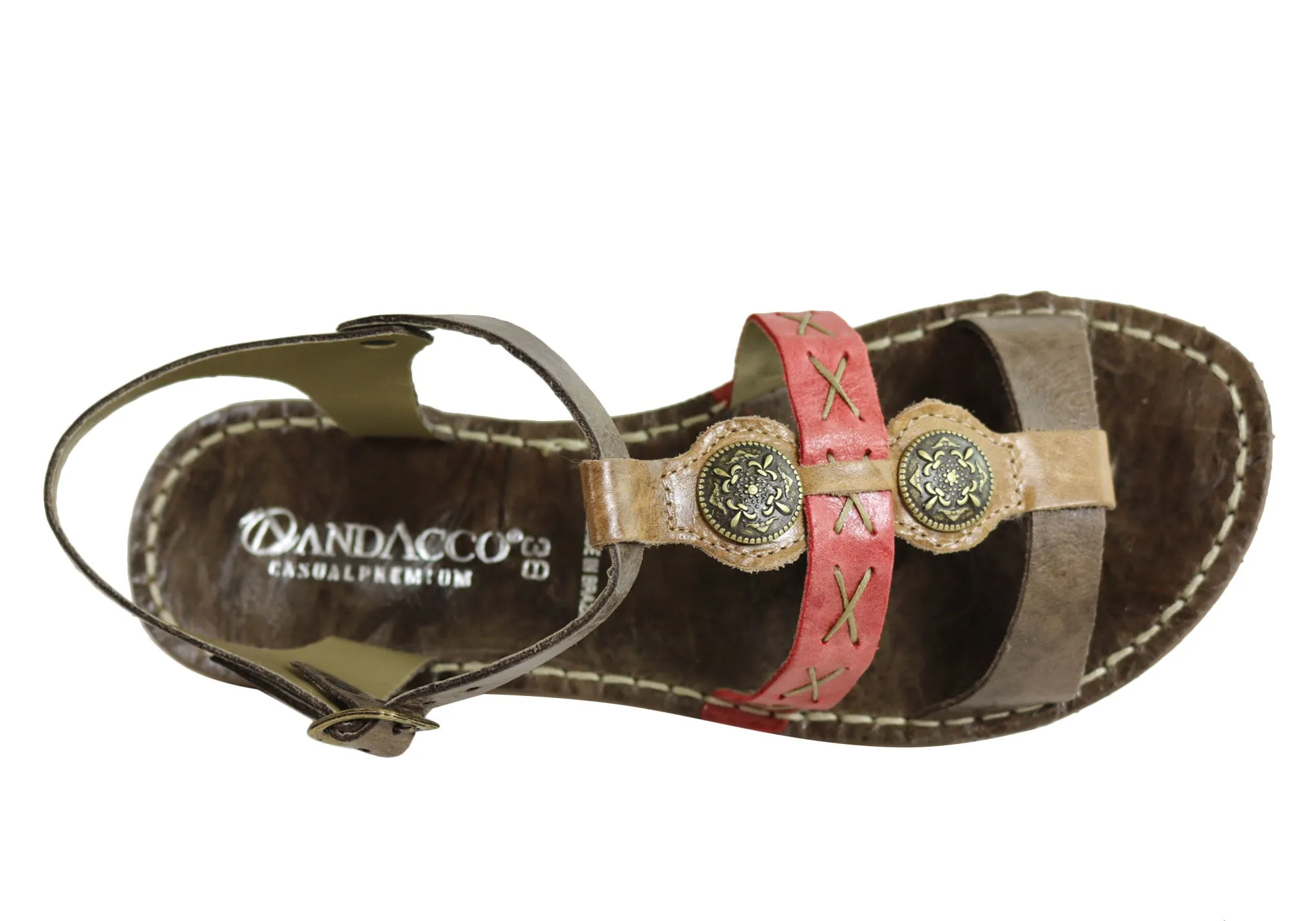 Andacco Madisson Womens Comfort Flat Leather Sandals Made In Brazil