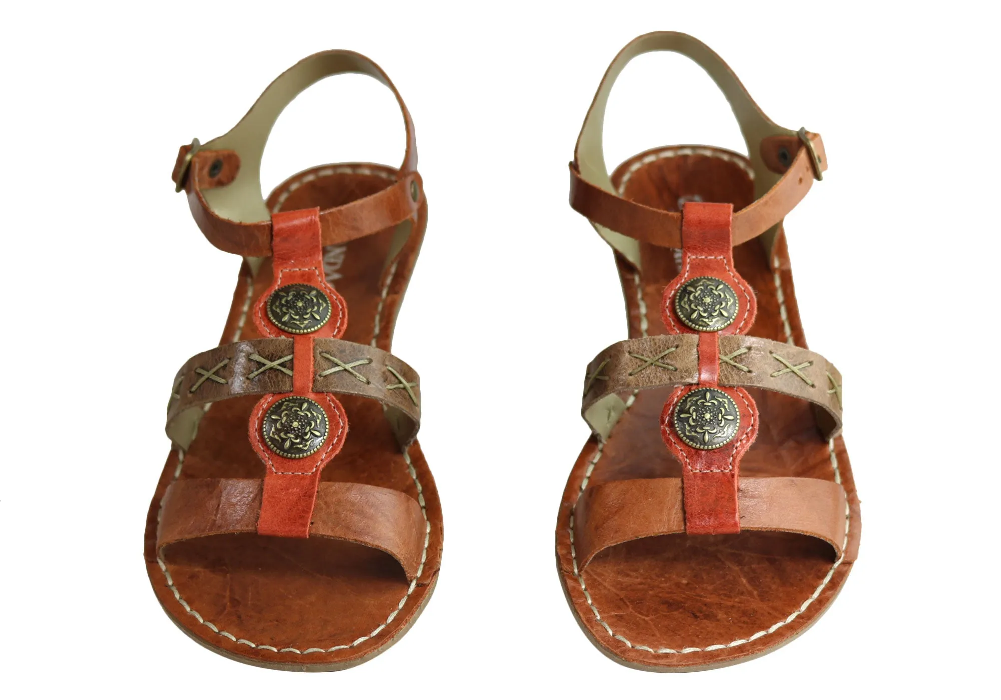 Andacco Madisson Womens Comfort Flat Leather Sandals Made In Brazil