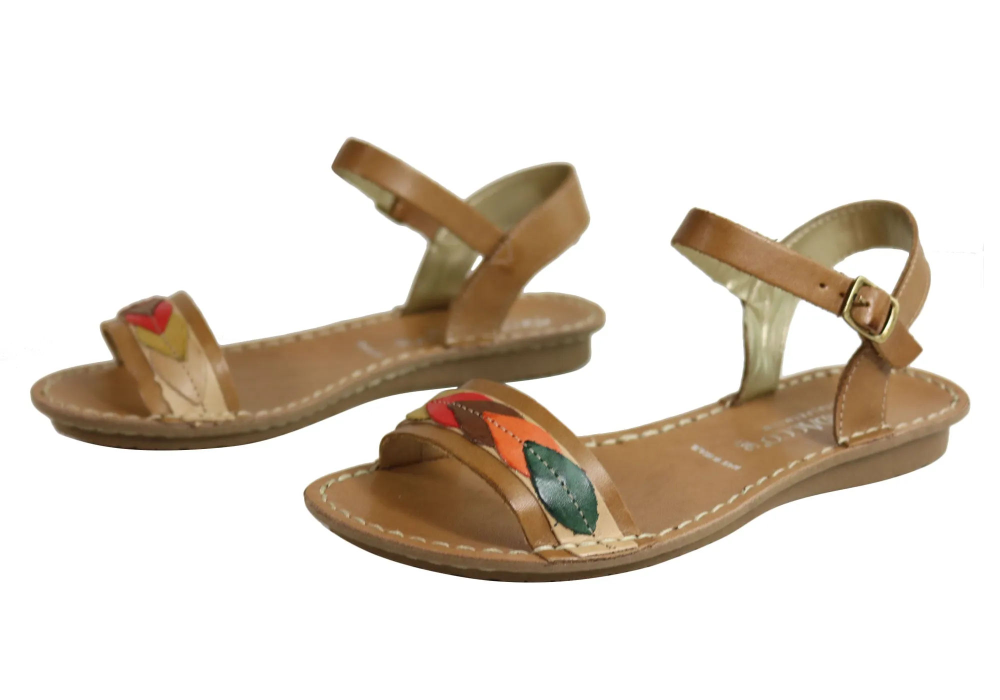 Andacco Petal Womens Comfortable Flat Leather Sandals Made In Brazil