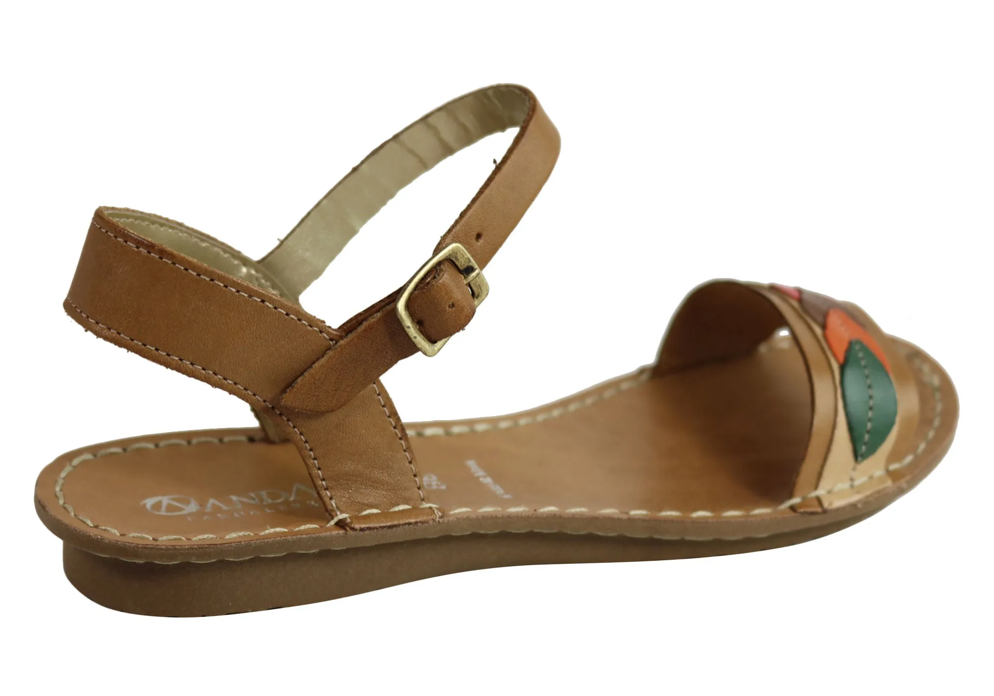 Andacco Petal Womens Comfortable Flat Leather Sandals Made In Brazil