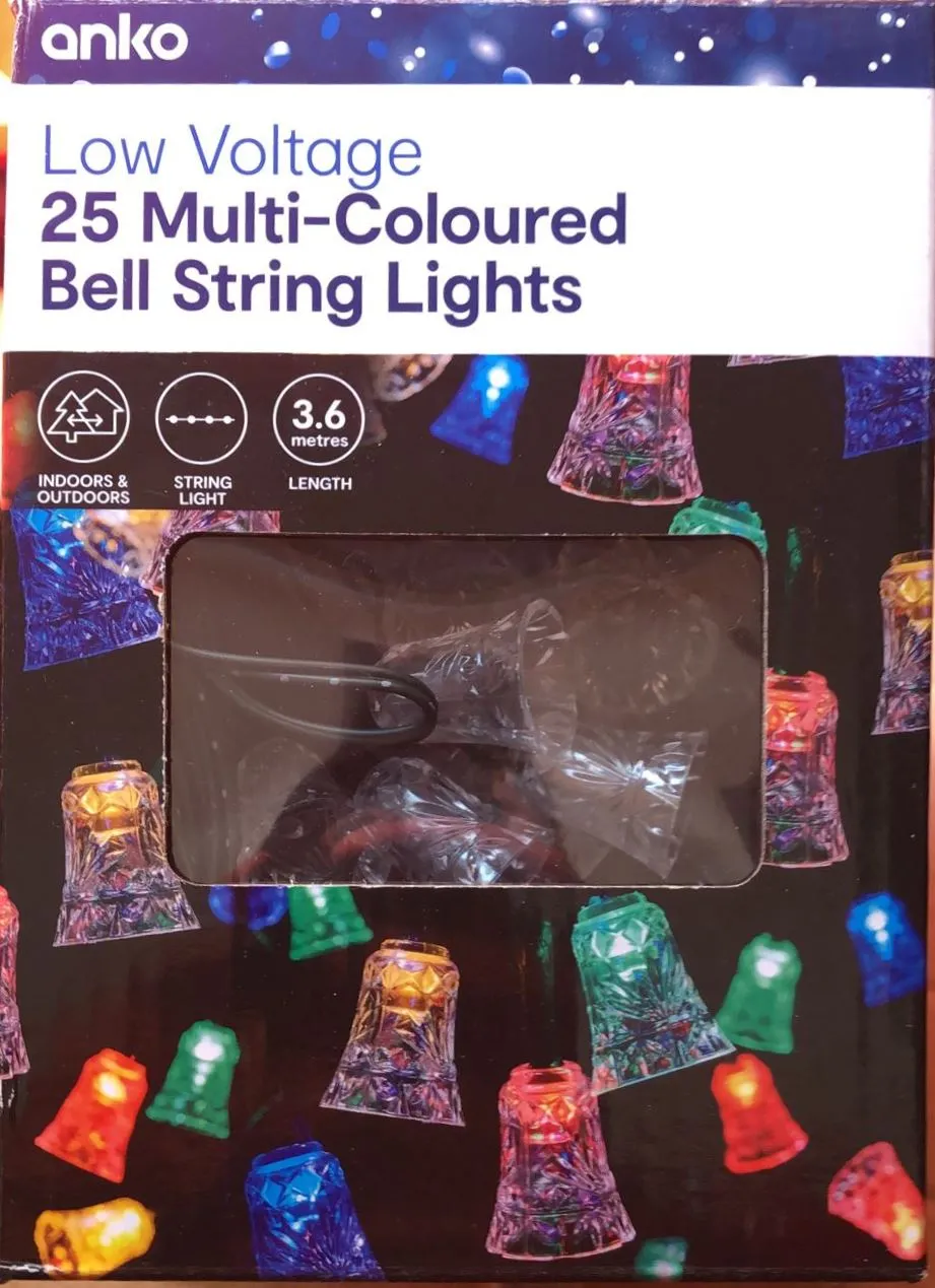 Anko 25 Bell String Lights 3.6m Length Assorted/ Indoor or Outdoor