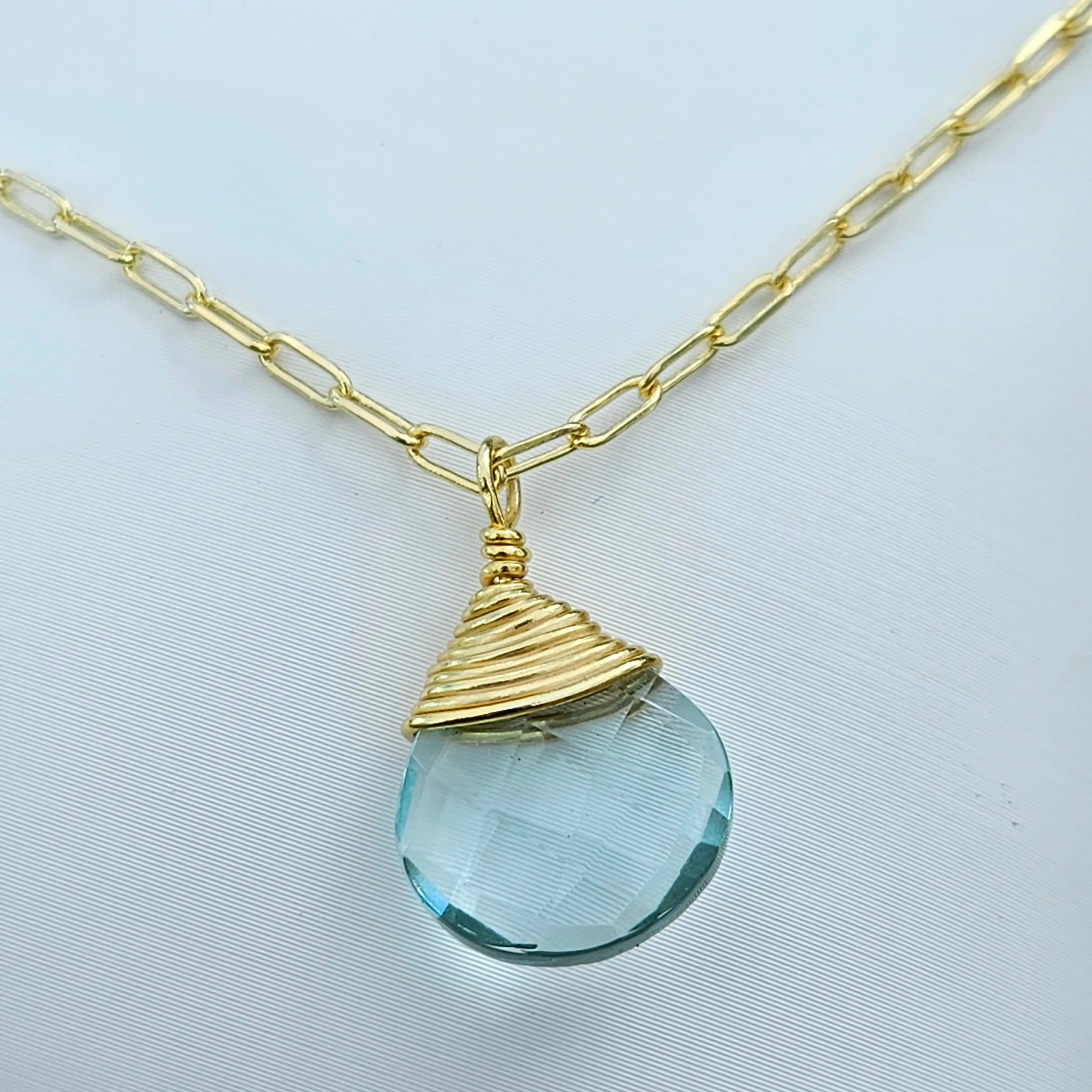 Aqua Blue Topaz Journey Necklace -Matte  Gold