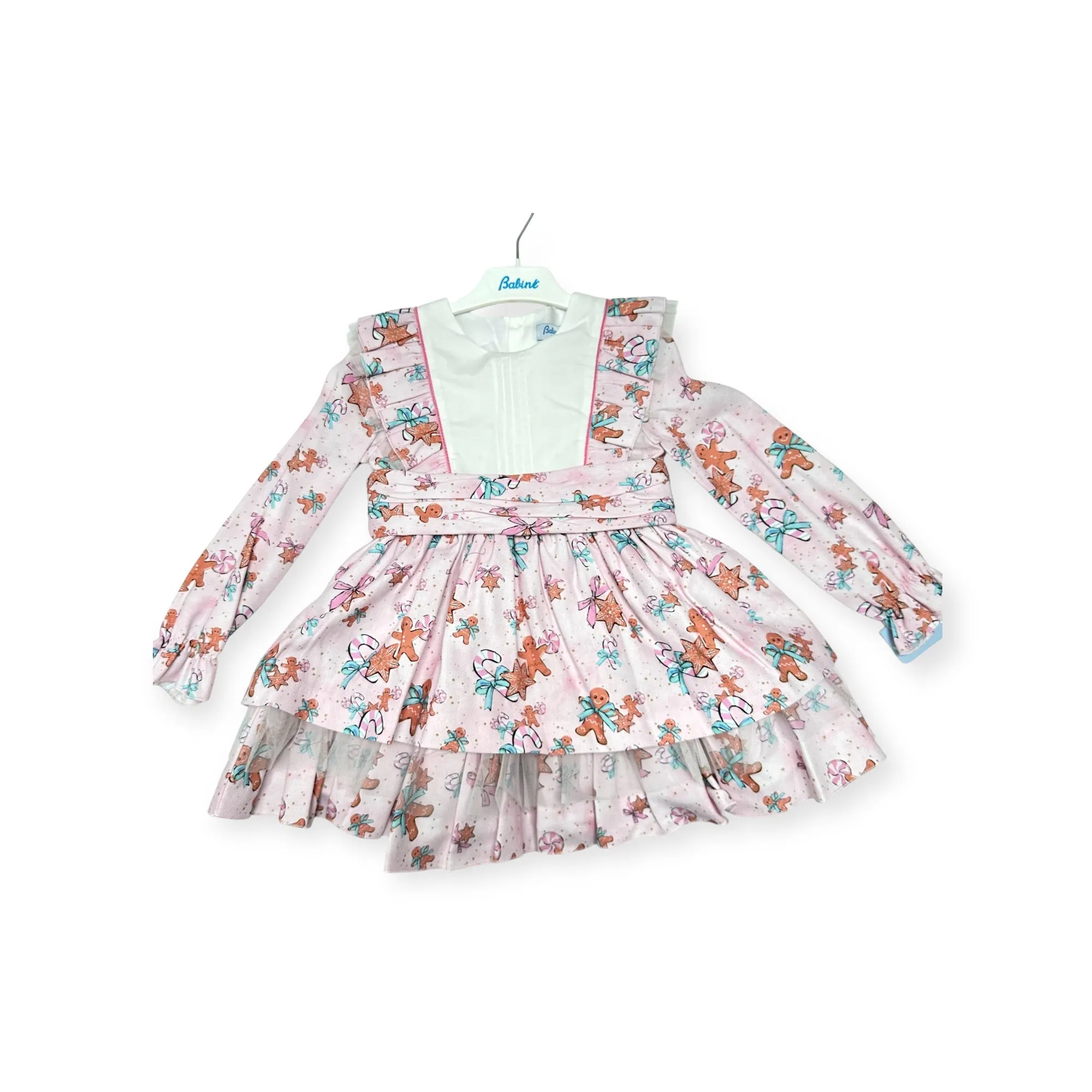 Babine AW24 - Girls Pink Print Gingerbread Dress & Headpiece