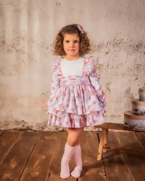 Babine AW24 - Girls Pink Print Gingerbread Dress & Headpiece