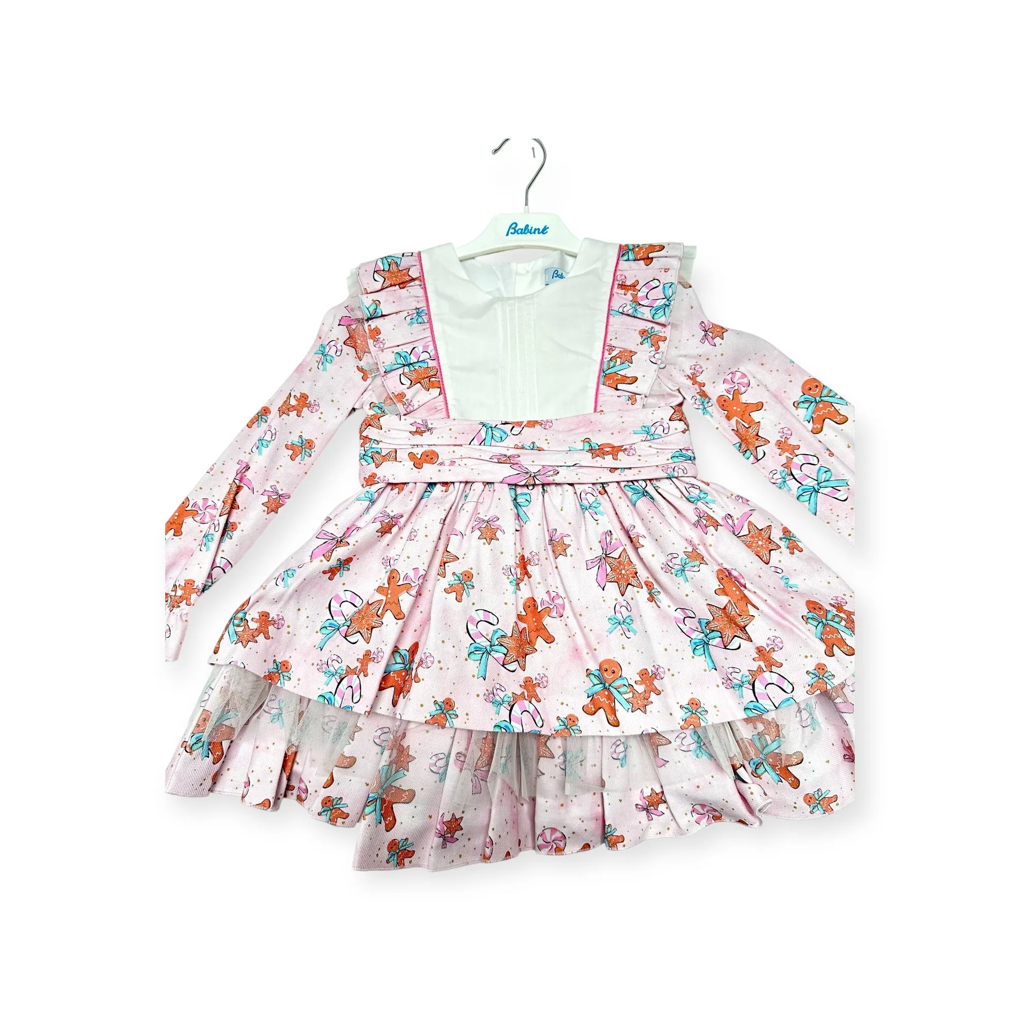 Babine AW24 - Girls Pink Print Gingerbread Dress & Headpiece