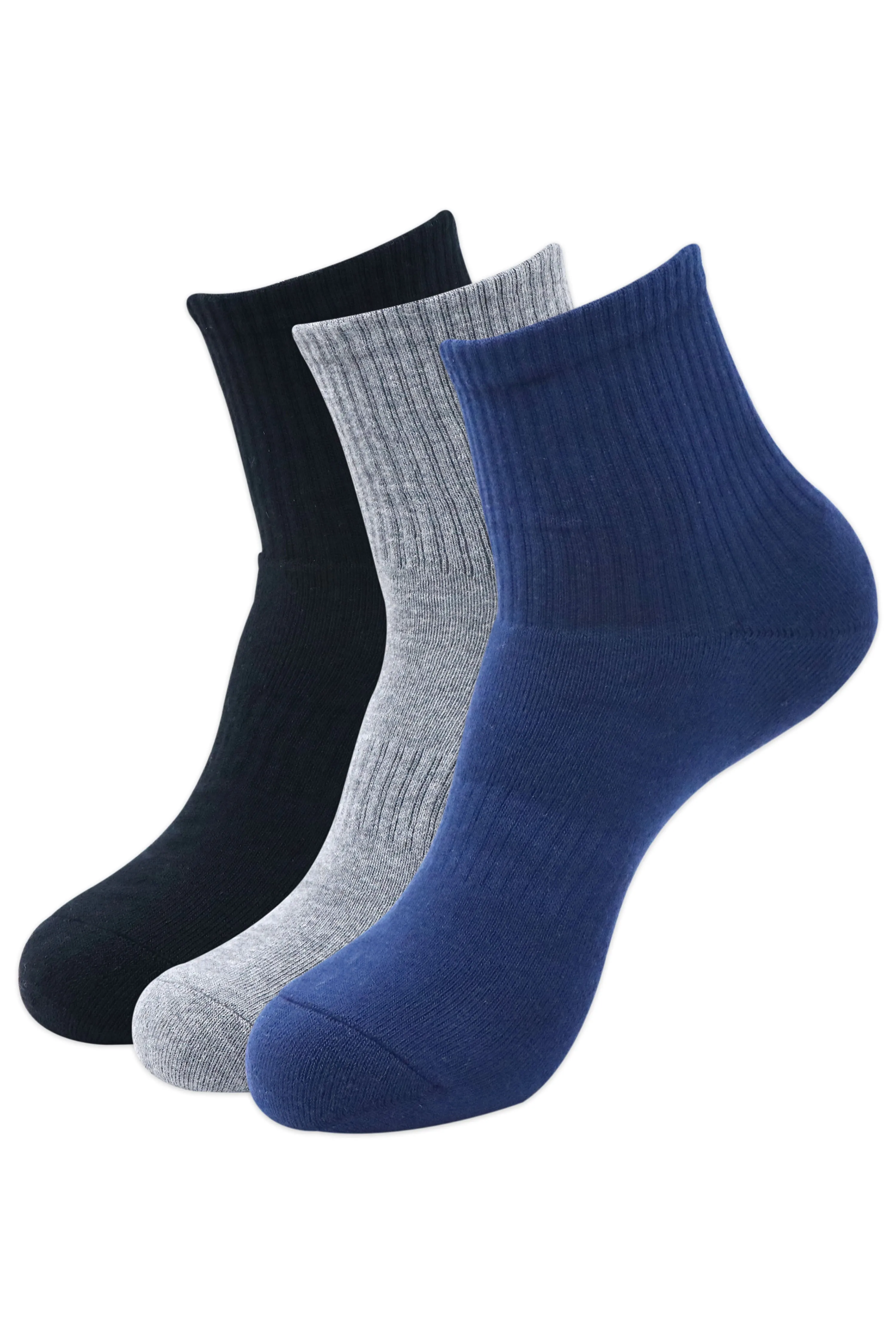 Balenzia Men's Full Cushioned Terry/Towel Ankle Sports Socks, Gym Socks - Black,Navy, L.Grey (Pack of 3 Pairs/1U)