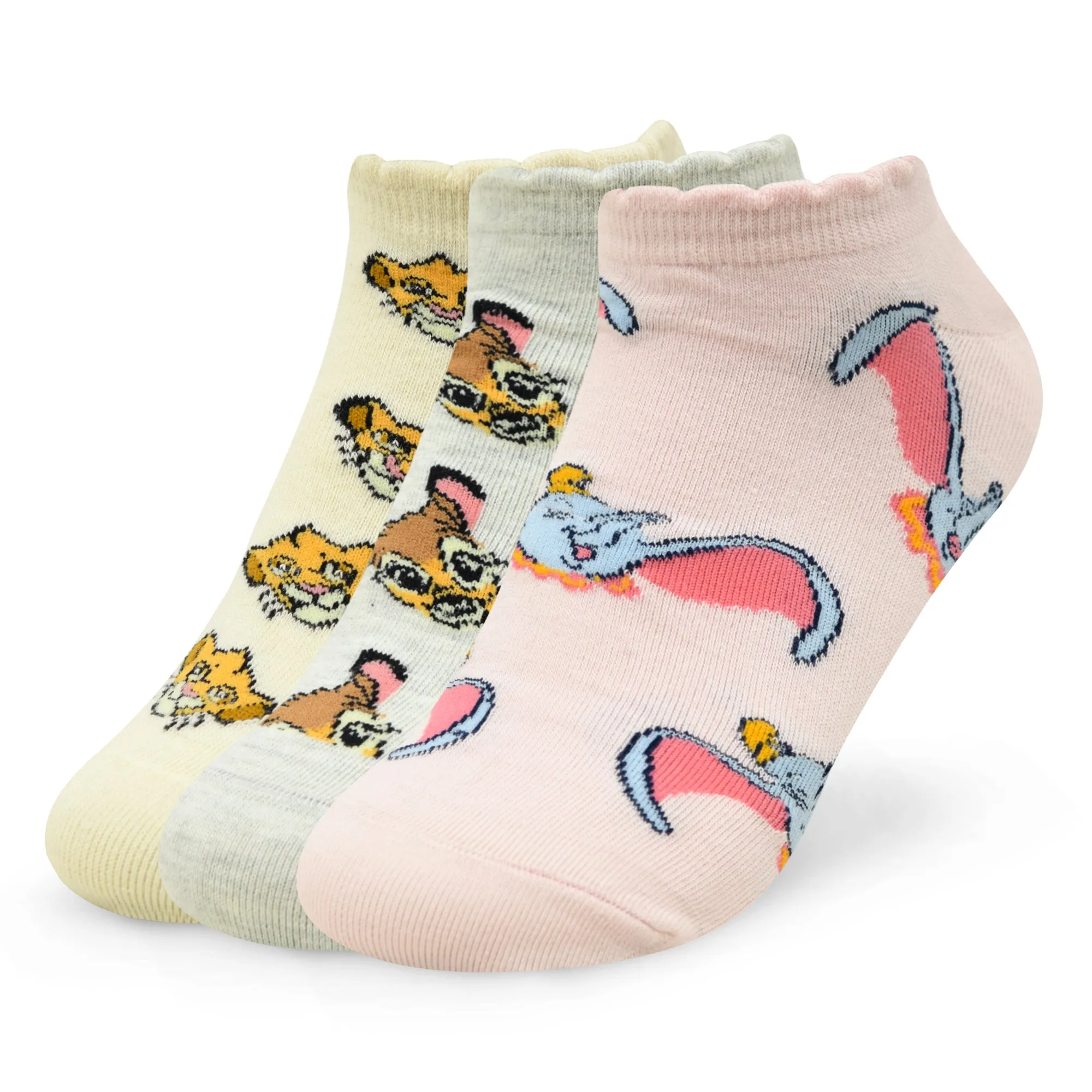 Balenzia X Disney Animals Printed Ankle Socks for Women | Pack of 3