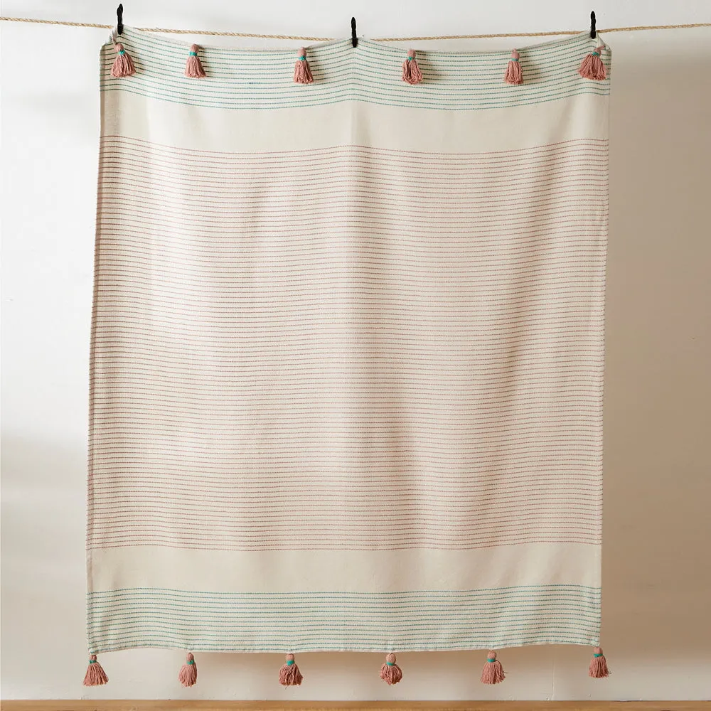 Banda Tasselled Throw Mint/Pink