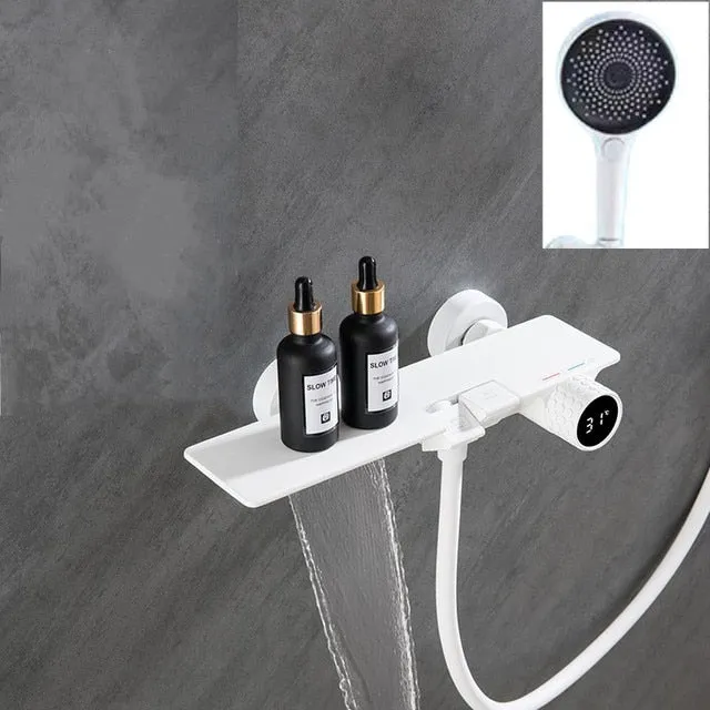 Bath Shower Faucet Set Waterfall Bathtub Mixer With Handheld Shower