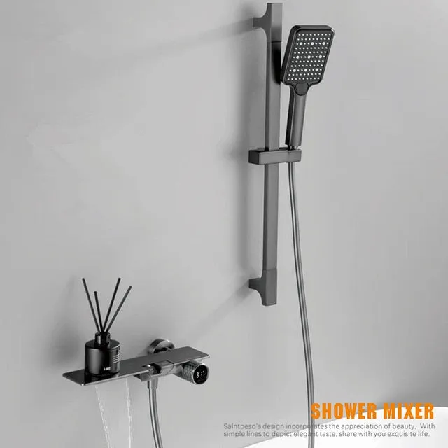 Bath Shower Faucet Set Waterfall Bathtub Mixer With Handheld Shower