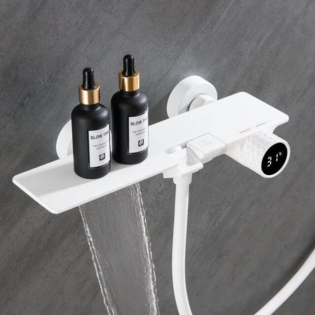 Bath Shower Faucet Set Waterfall Bathtub Mixer With Handheld Shower