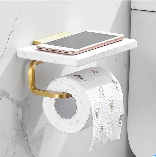 Bathroom Accessory Set Brushed Gold Bathroom Holder Marble and Brass