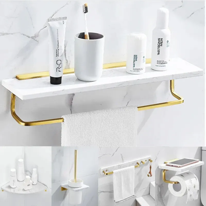 Bathroom Accessory Set Brushed Gold Bathroom Holder Marble and Brass