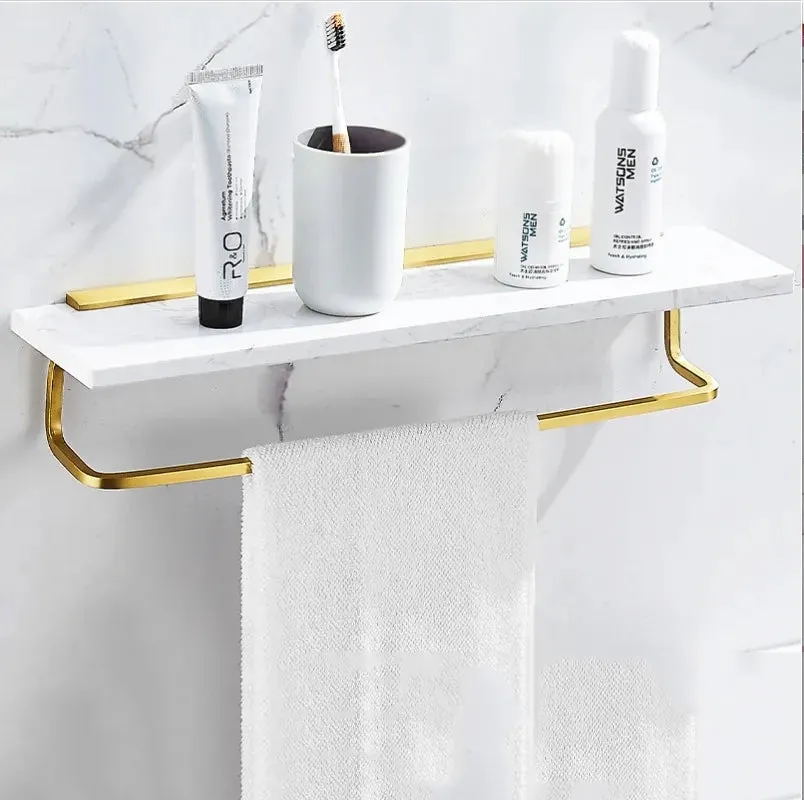 Bathroom Accessory Set Brushed Gold Bathroom Holder Marble and Brass