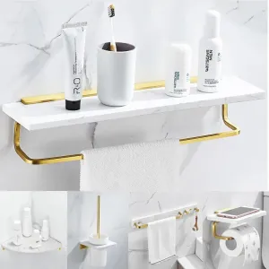 Bathroom Accessory Set Brushed Gold Bathroom Holder Marble and Brass