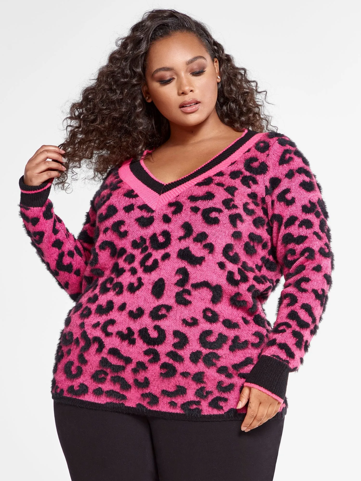 Bernadette V-neck Animal Print Pullover Sweater