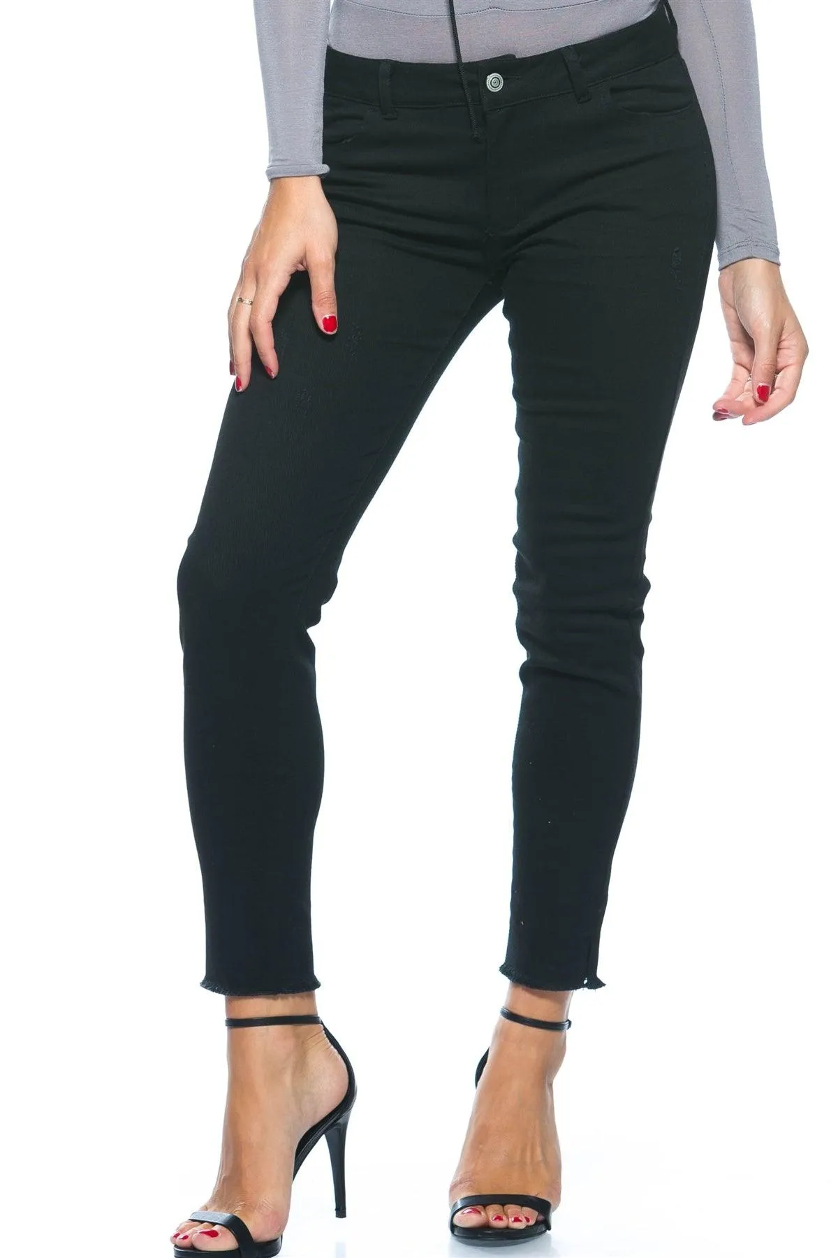 Black Distressed ankle cut skinny stretch Jeans /1-2-2-1