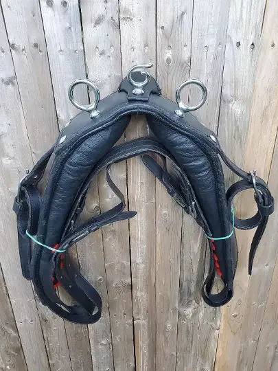 Black Full Size Horse Buffalo Leather Square Stud Browband Driving Harness Set