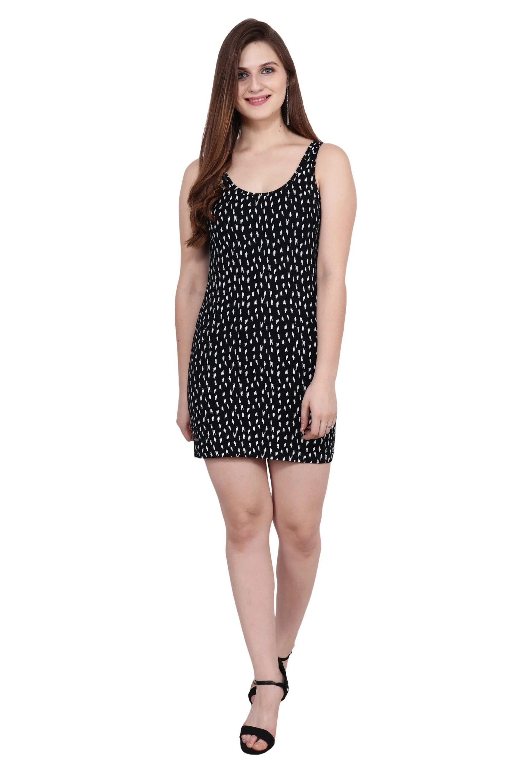 Black Graphic Printed Short Dress