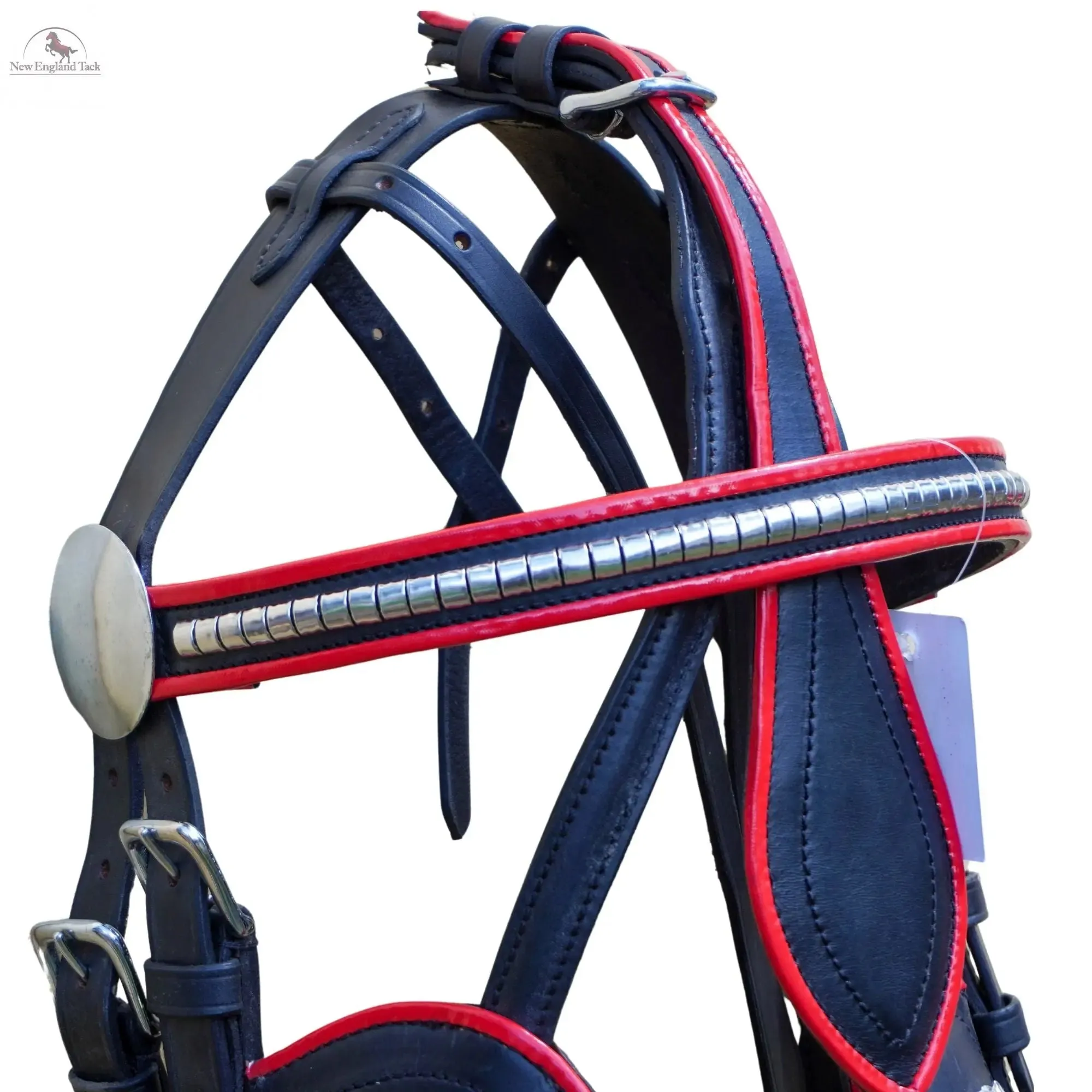 Black Horse Patent Leather Driving Harness Red Trim Set Available In All Sizes