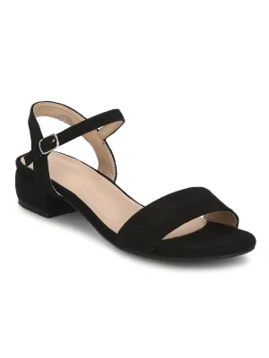 Black Micro Low Ankle Strap Block Heels