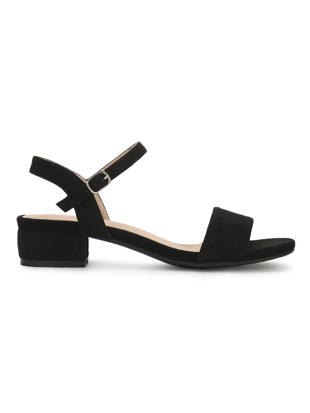 Black Micro Low Ankle Strap Block Heels