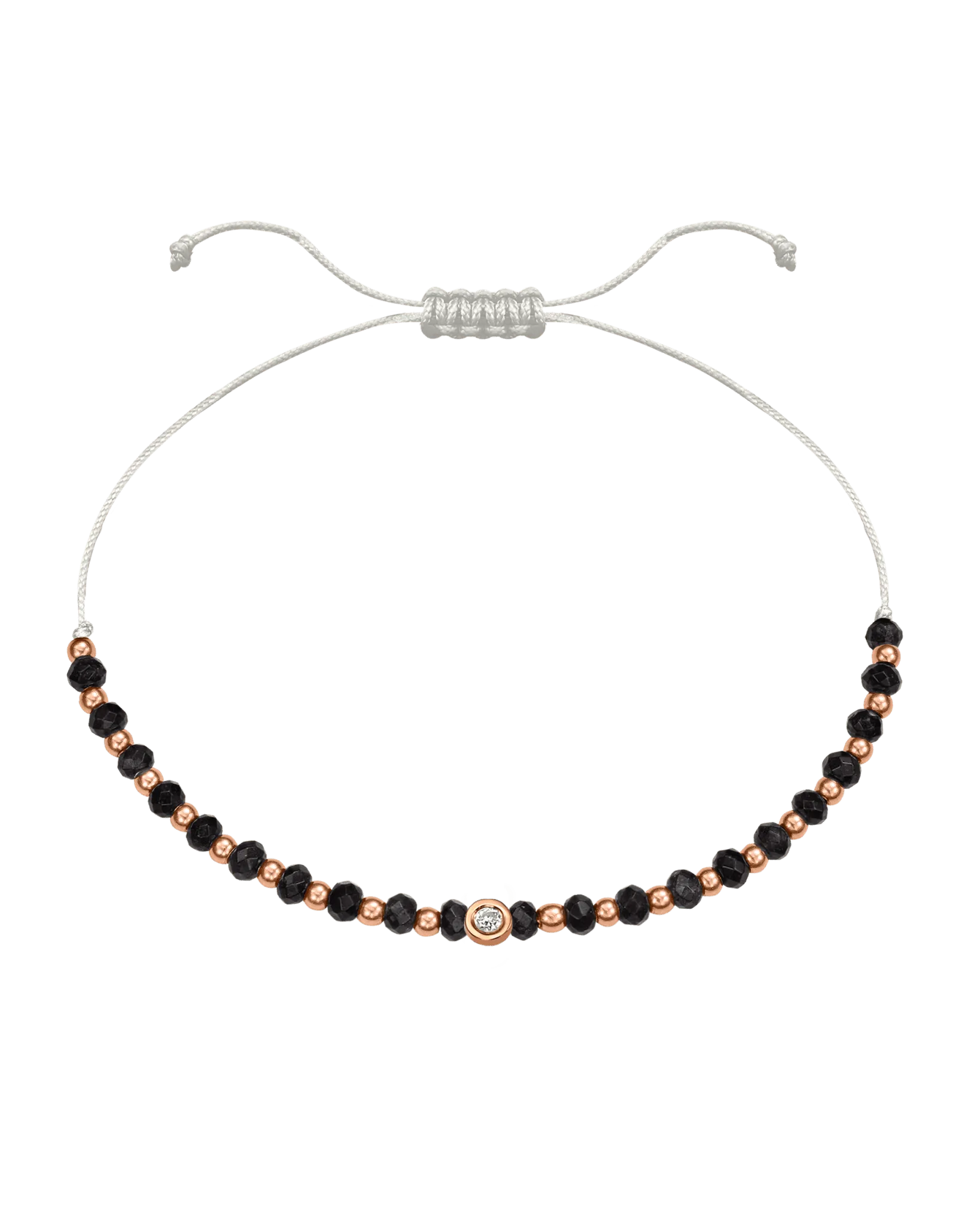 Black Onyx Gemstone String of Love Bracelet for Protection - 14K Rose Gold