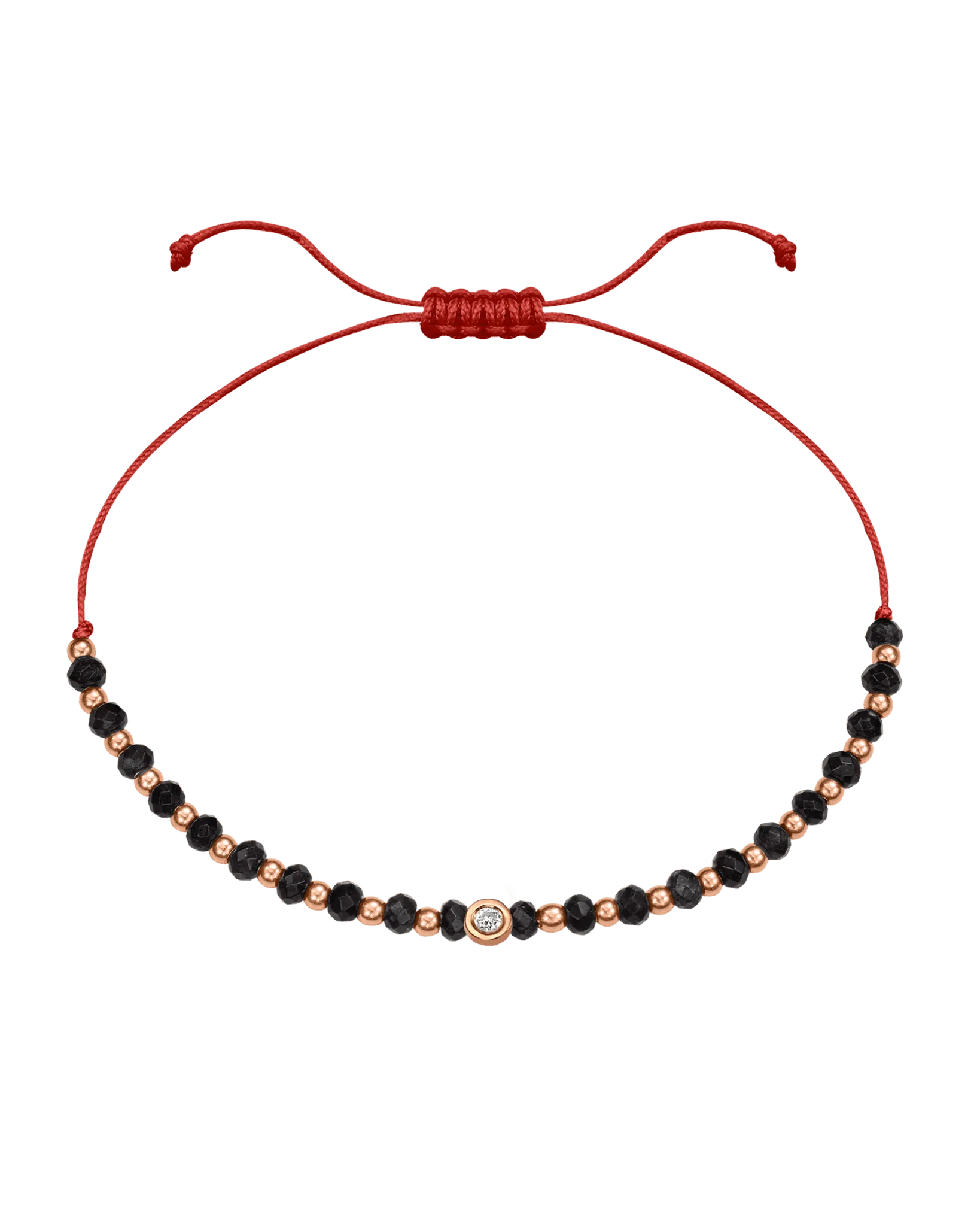 Black Onyx Gemstone String of Love Bracelet for Protection - 14K Rose Gold