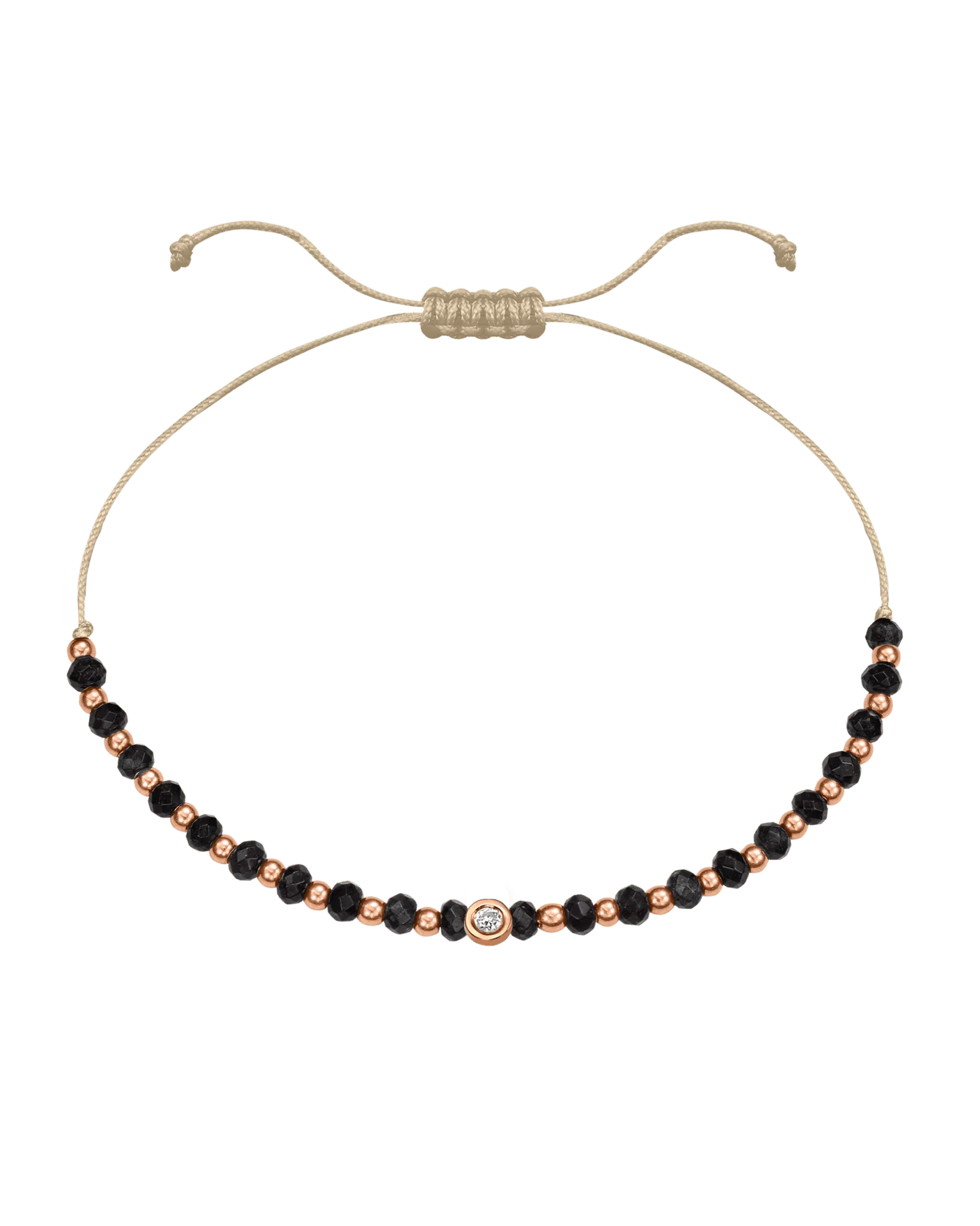 Black Onyx Gemstone String of Love Bracelet for Protection - 14K Rose Gold