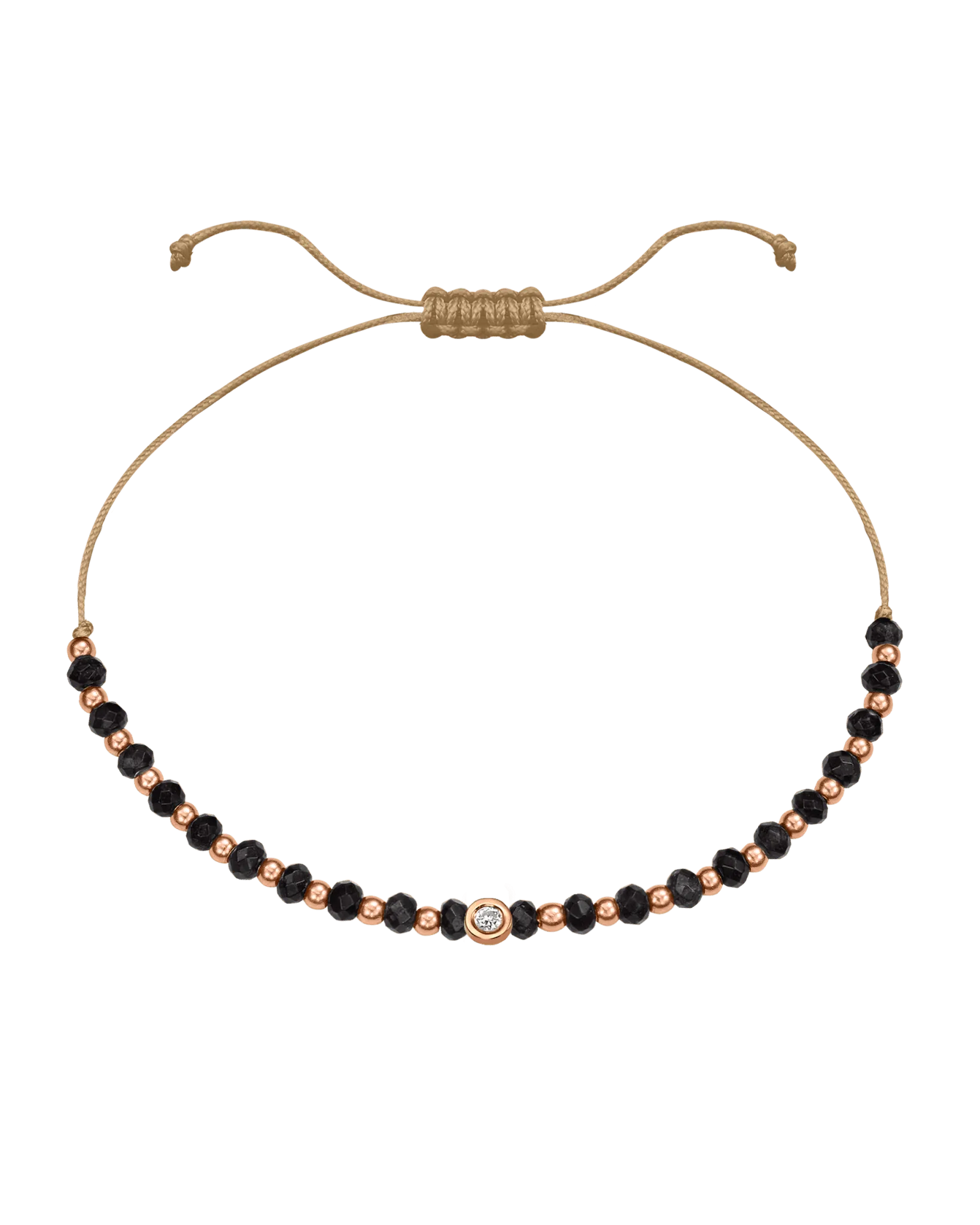 Black Onyx Gemstone String of Love Bracelet for Protection - 14K Rose Gold