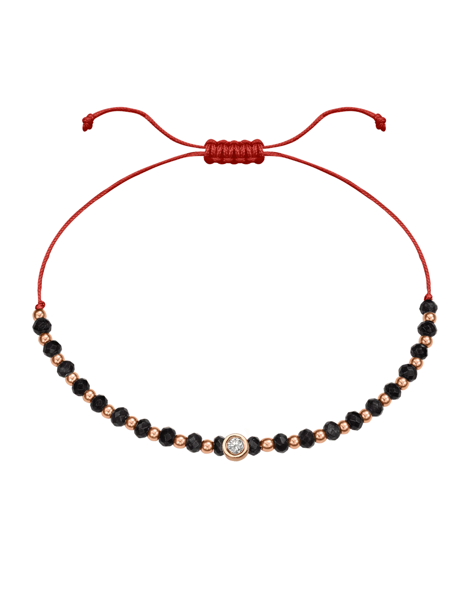 Black Onyx Gemstone String of Love Bracelet for Protection - 14K Rose Gold