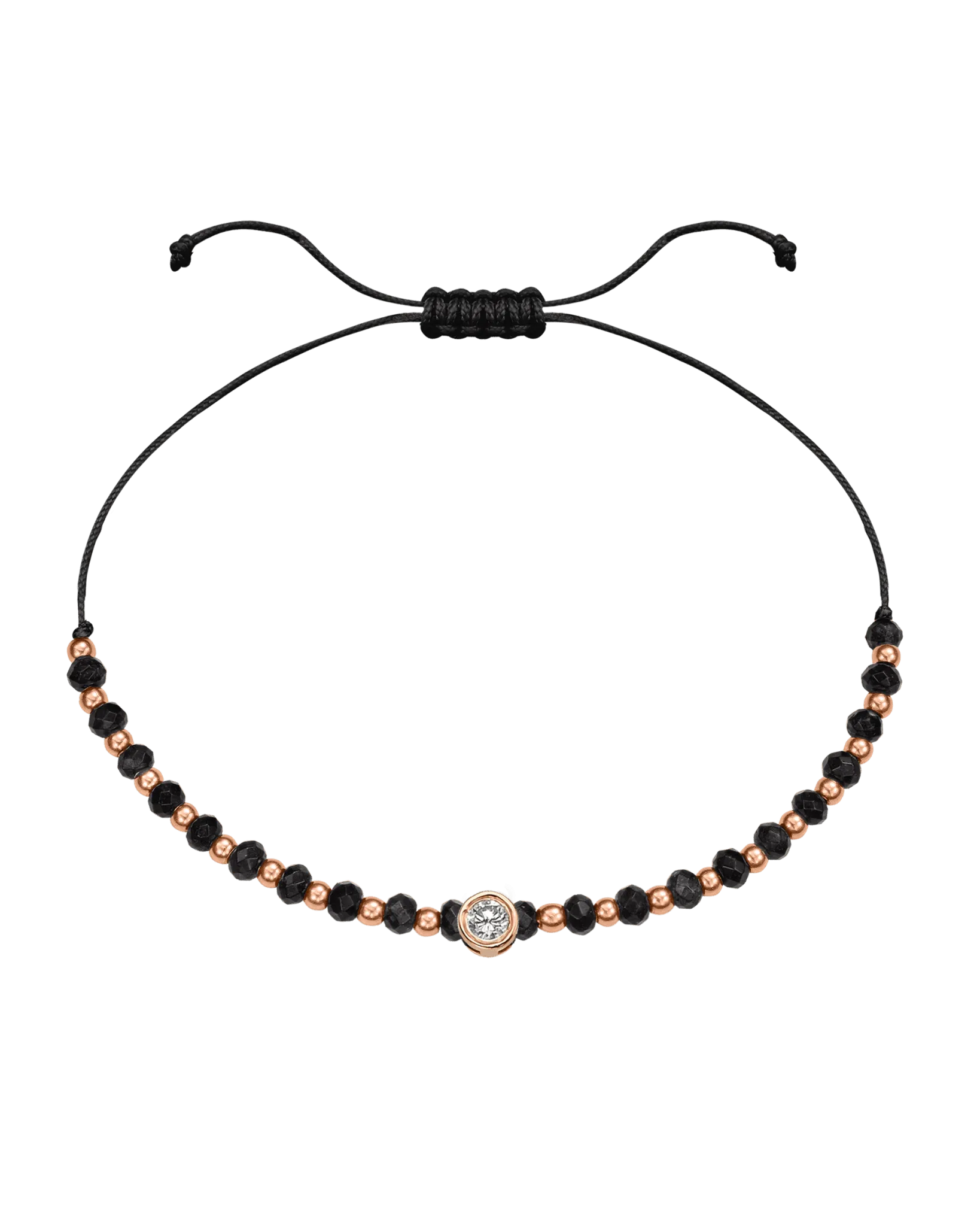 Black Onyx Gemstone String of Love Bracelet for Protection - 14K Rose Gold